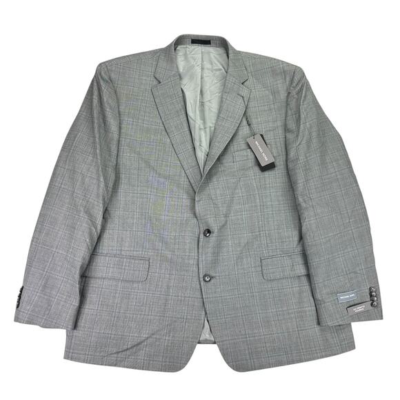 Michael Kors Mens Classic Fit Plaid Stretch Wool Blend Suit Jacket Gray Blue 50R - Picture 1 of 5